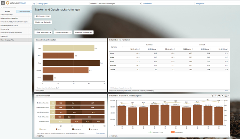 Interaktives DataLion-Dashboard mit Wichtigkeiten und Nutzenwerten aus einer Choice-Studie